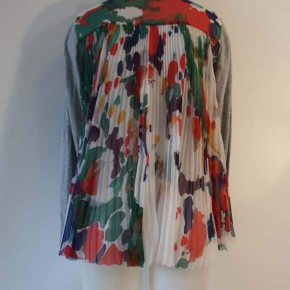 Women Sacai White Multicolor Floral Mixed Media Knit V-Neck Cardigan Sweater L - Picture 11 of 14